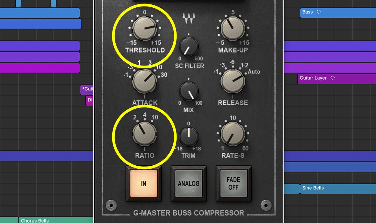 Setting Threshold and Ratio settings on SSL Buss Compressor